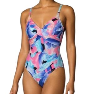 Elemar Twist Front Cross Back Ruched One Piece Suit Womens Size 14 NWT